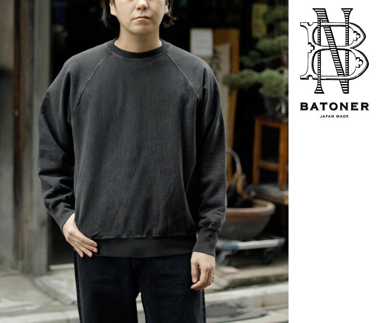 バトナー BATONER ジャンベルカ 裏毛 フェードカラー クルーネック