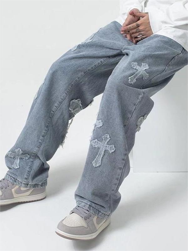 Men's Blue Vintage Jeans with Cross Patch – Rae Jeans