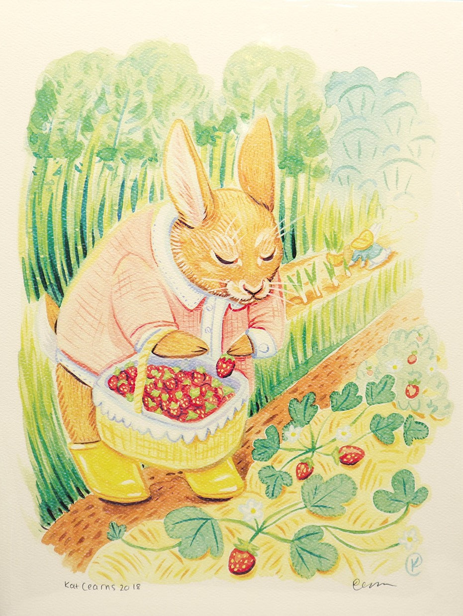 Print - Rabbit in Strawberry Patch – Salish Sea Market (Bowser)