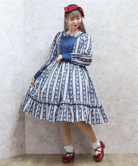 ストライプローズ柄ワンピース | kawaii | axes femme online shop
