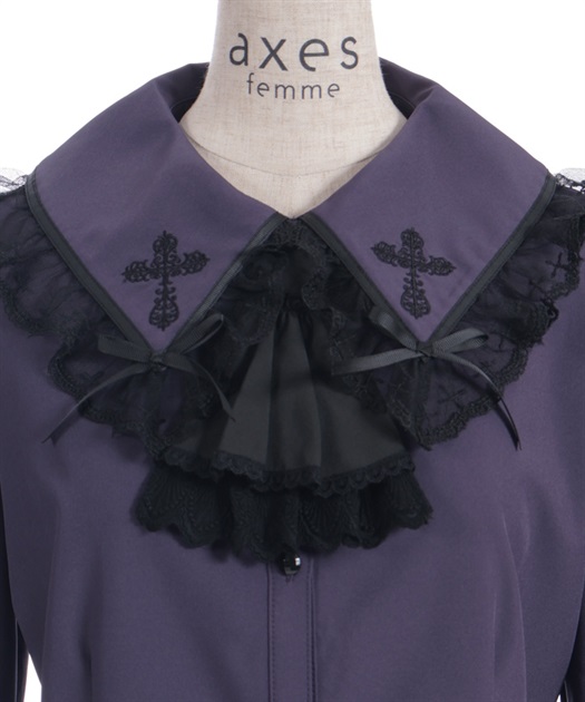 クロス刺繍ビッグ襟ブラウス | axes femme online shop