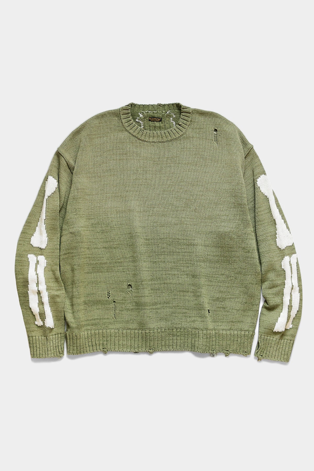 Kapital 5G Cotton Knit BONE Crew Sweater | Khaki | Canoe Club