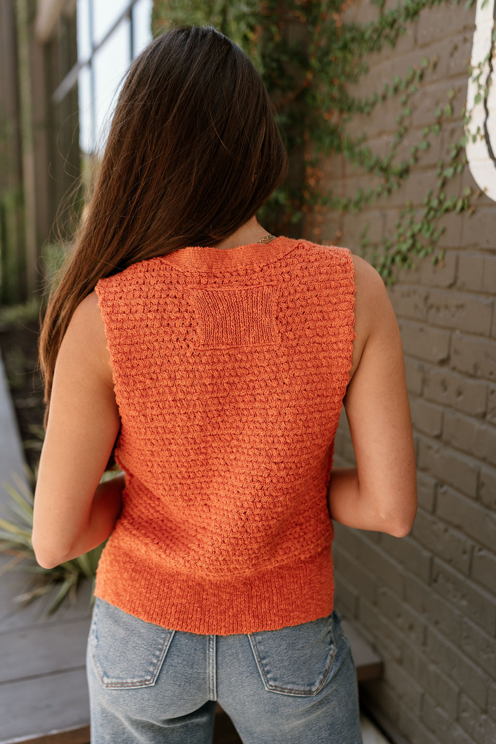Leila Orange & Gold Buttons Knit Vest - Lizard Thicket
