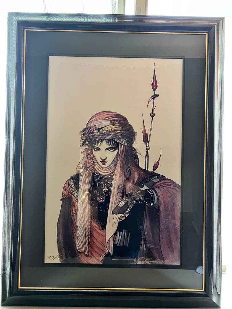 天野喜孝【まなざし】グイン・サーガ　絵画（シバクローム、手彩）【作品保証書付】 美品 天野喜孝「まなざし」リトグラフ 直筆サイン・作品保証書有