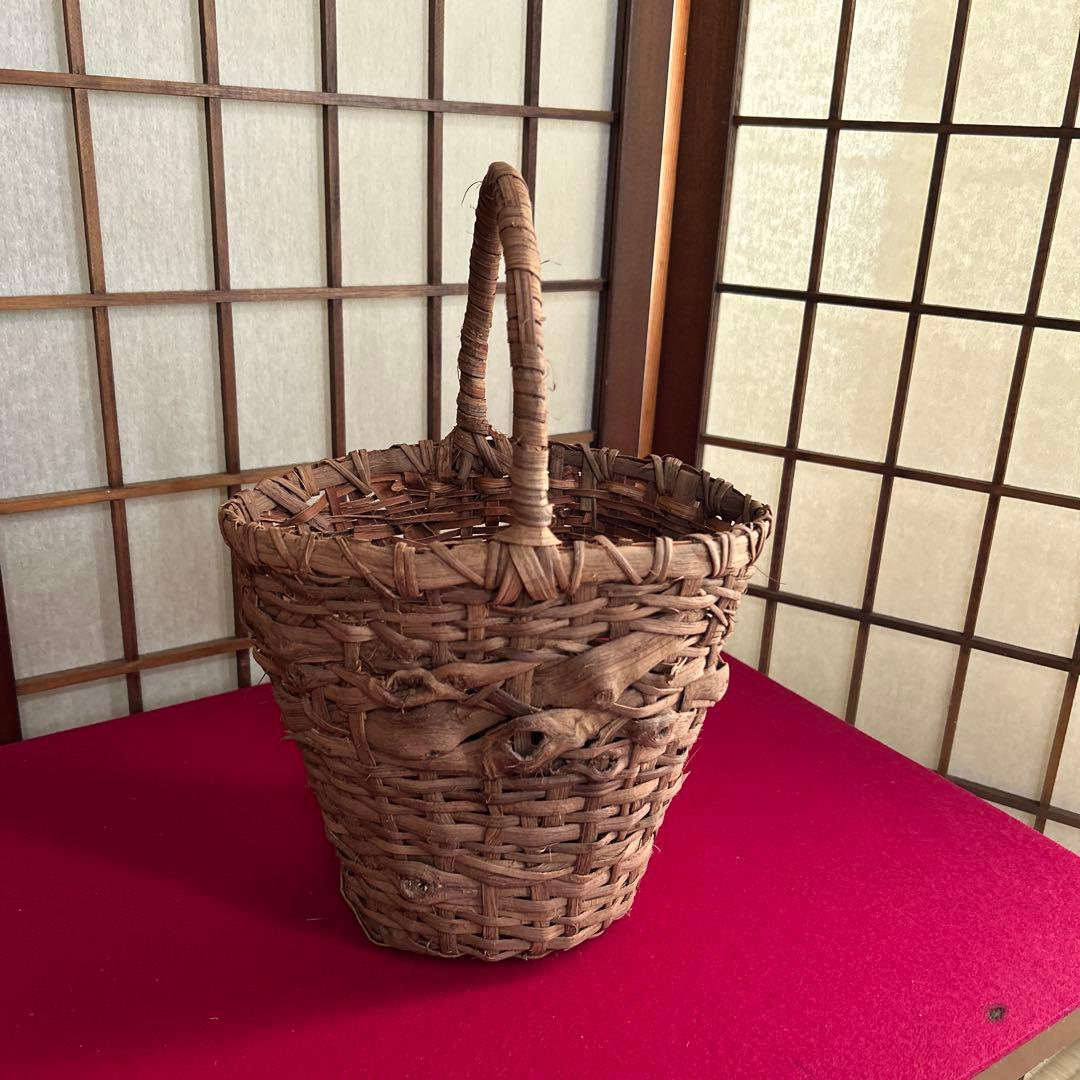 国産山葡萄　バケツ型バッグ　【C-48】 純国産 山葡萄かごバッグ 斜め四つ目編み 大サイズ : おまめ - 通販