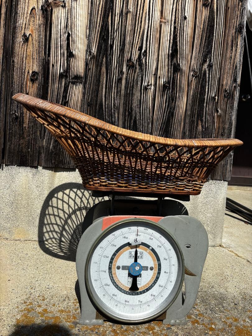 昭和レトロ 象型 秤 14kg 計り 藤かご付き SHIRAI SEIKO ヴィンテージ 昭和レトロ 計量器 秤 スケール EIKO エイコー 4kgまで