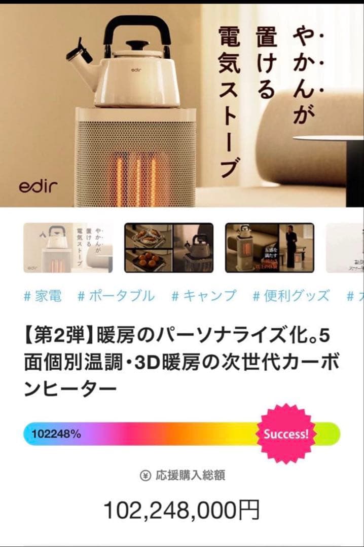 【新品未使用品】edir 2025年新作5面カーボンヒーター makuake 電気ストーブの進化。5面が個別コントロールできる3Dサラウンド