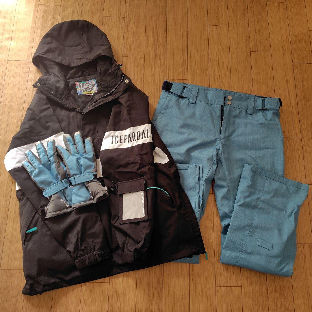 ICEPARDAL スキーウェア　上下セット 黒 水色 手袋付き ICEPARDAL（アイスパーダル） 福袋 Happy Bag スノーウェア上下セット