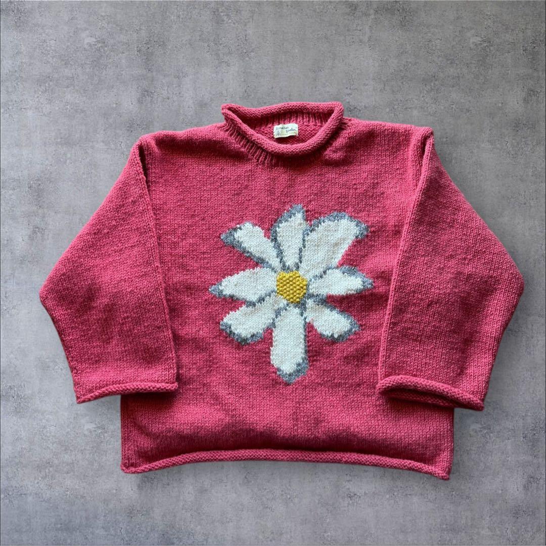 25AWマクマホンニッティングミルズ フラワー　花柄　クルーネックニット MacMahon Knitting Mills/マクマホンニッティングミルズ Roll Neck