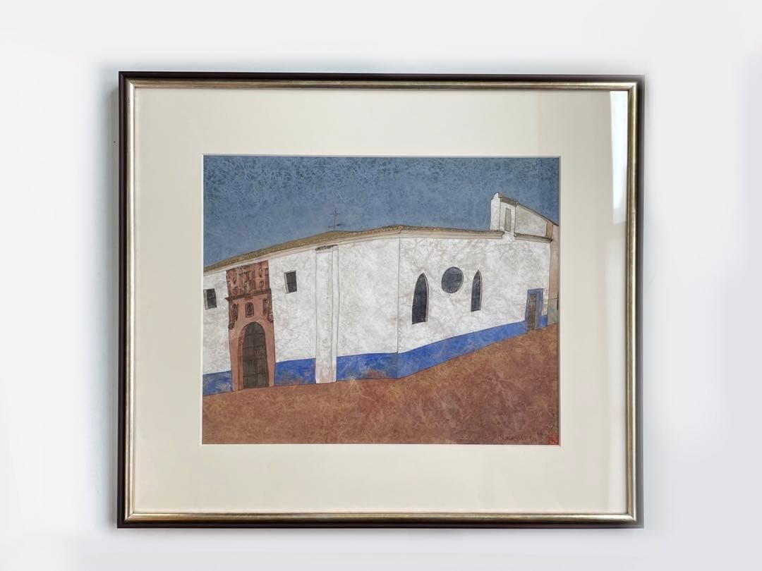 画家　児山重芳　Ermita de la Veracruz スペイン　絵画　額入 島津豪亮「白壁の街並み（スペイン）」油絵・F4号 絵画買取・販売の