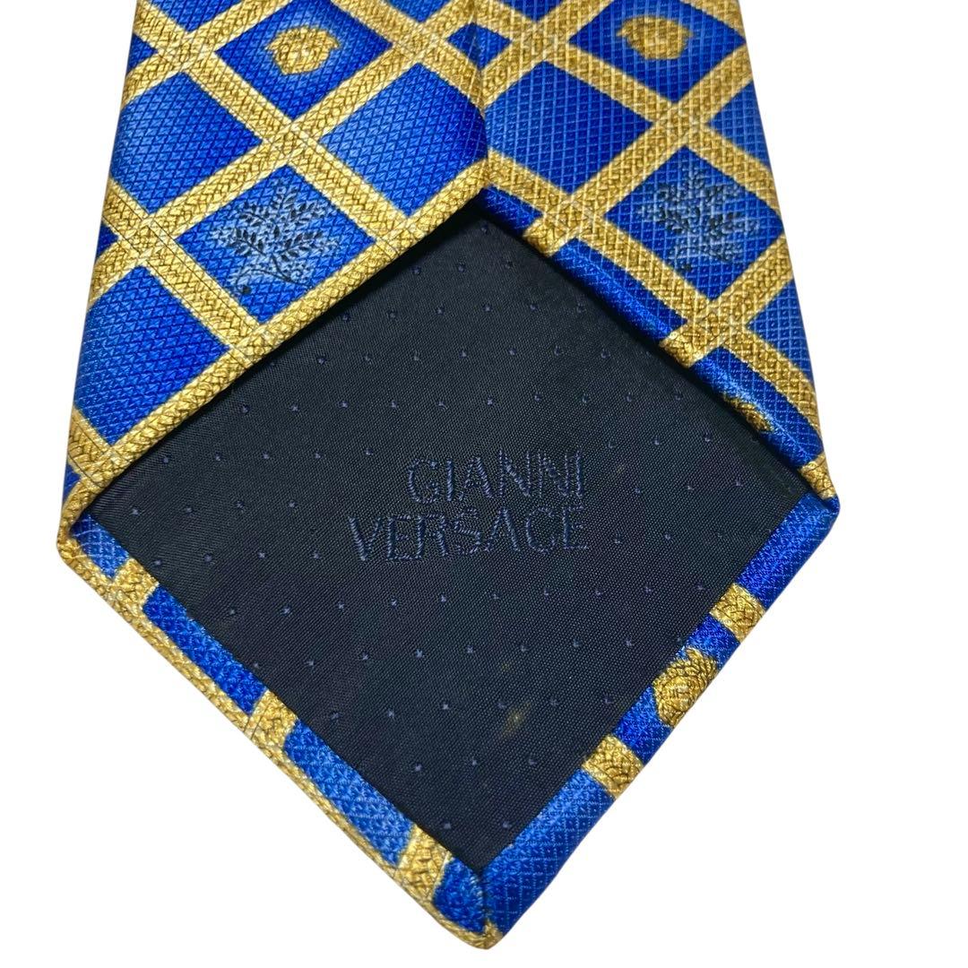 未使用級 VERSACE ヴェルサーチ ネクタイ ブルー 青 メデューサ 艶