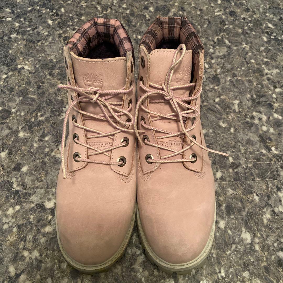 Timberland ピンク ハイカットブーツ - メルカリ