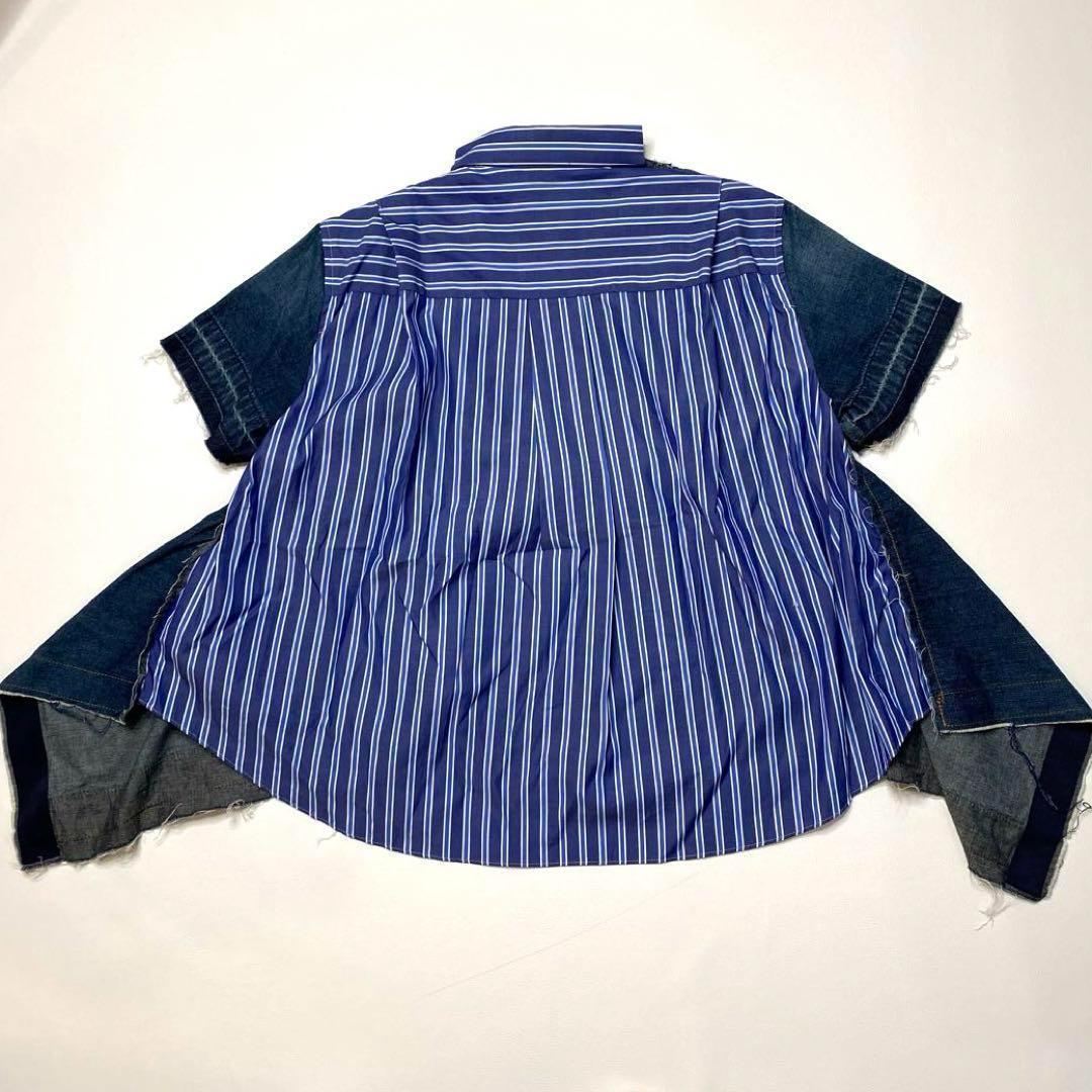 希少 sacai サカイ デニム シャツ ドッキング 変形 ブラウス ストライプ