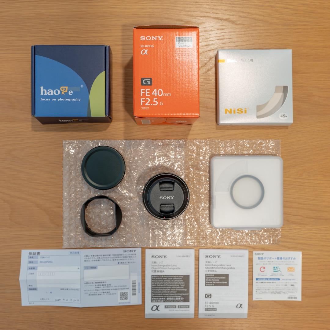 【美品】SONY FE 40mm F2.5 Gレンズフード ブラックミストセット Haoge バヨネット式スクエアメタルレンズフード ソニー FE 40mm 50mm