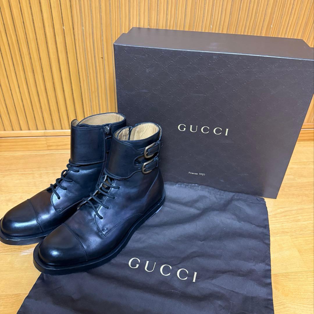 ち*い様 GUCCI ブラックブーツ 25センチ 日本限定・箱付き GUCCI グッチ サイドジップブーツ 40=25 ホース