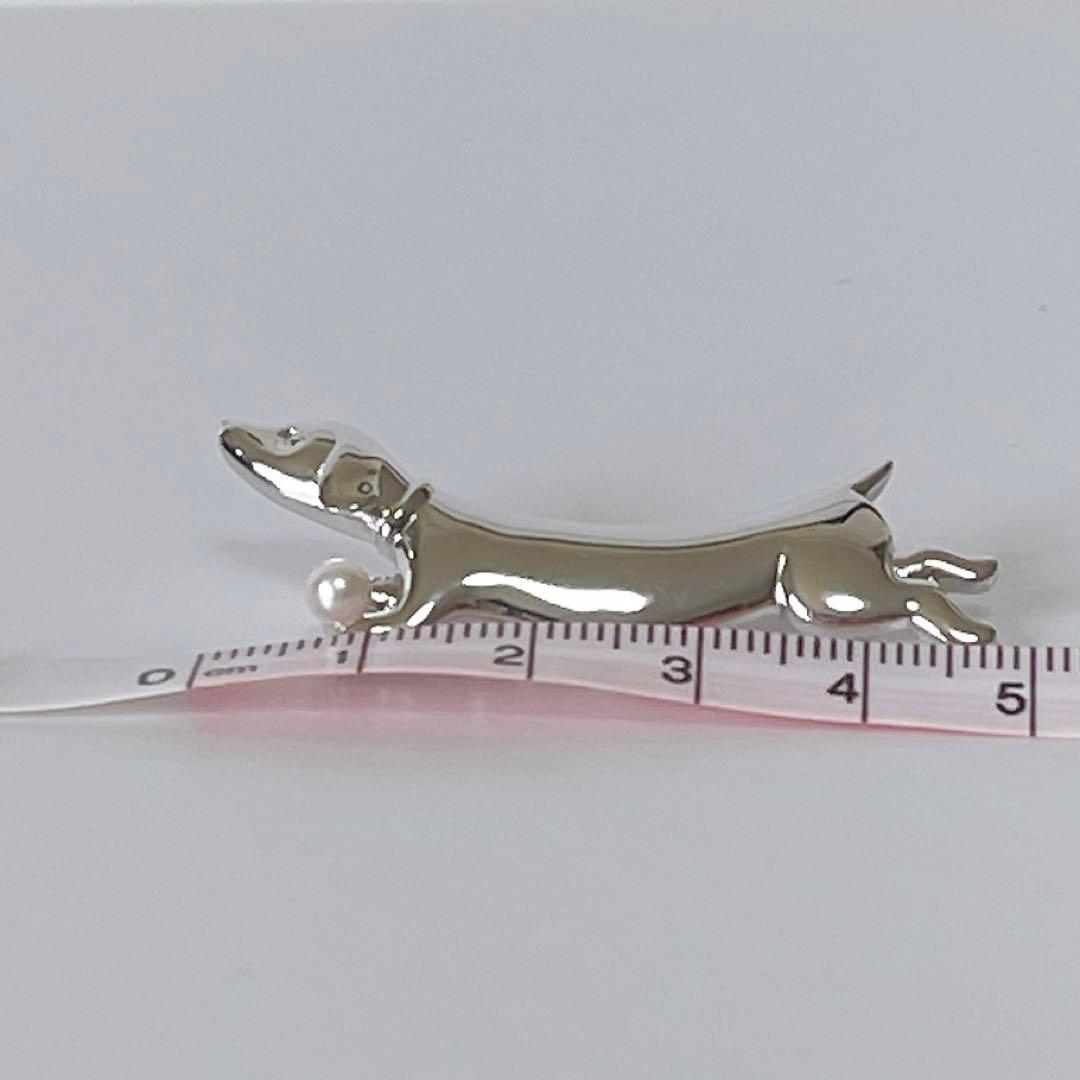 ミキモト MIKIMOTO ブローチ パール ダックスフント 犬 真珠 シルバー