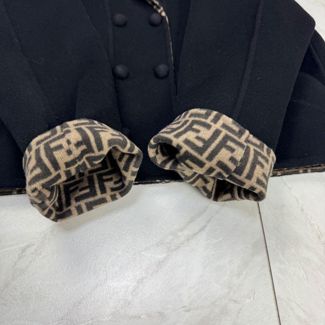 極美品 フェンディ ダブルフェイス ショートコート ウール ズッカ 黒