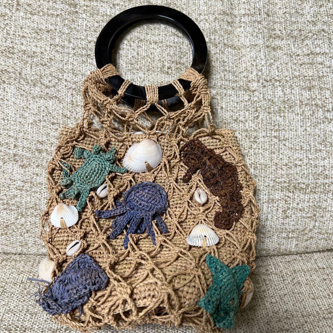 Jamin Puechラフィアかごバッグ Jamin Puech “rafia&leather&wood tote bag” ラフィアトートバッグ