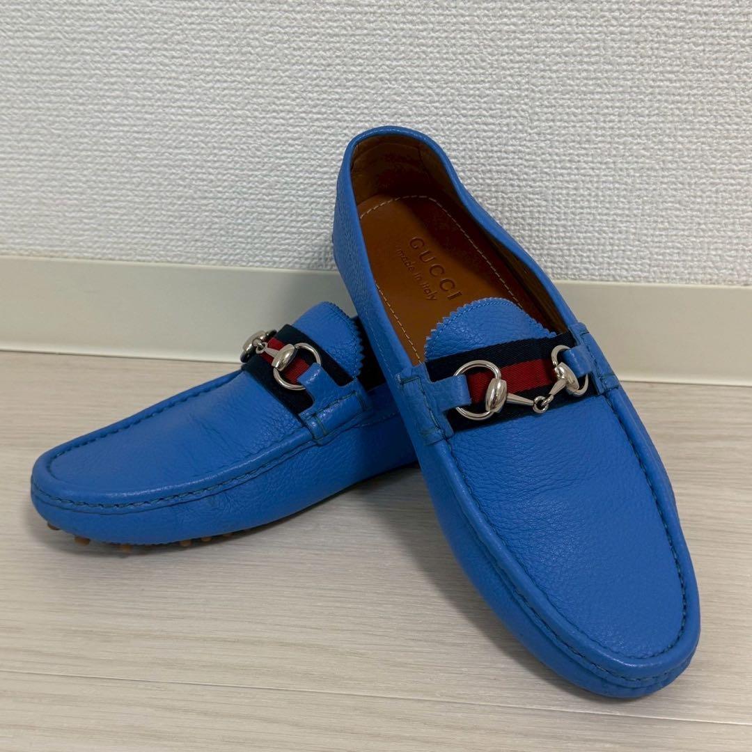グッチ　 ドライビングシューズ　ホースビット　ビットローファー　ブルー 25cm GUCCI（グッチ） 良品 ラバー ホースビットローファー サイズ6 約25cm