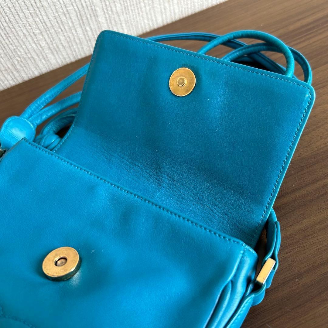 真贋済 CHANEL シャネル ブルー レザー ショルダーバッグ ココマーク