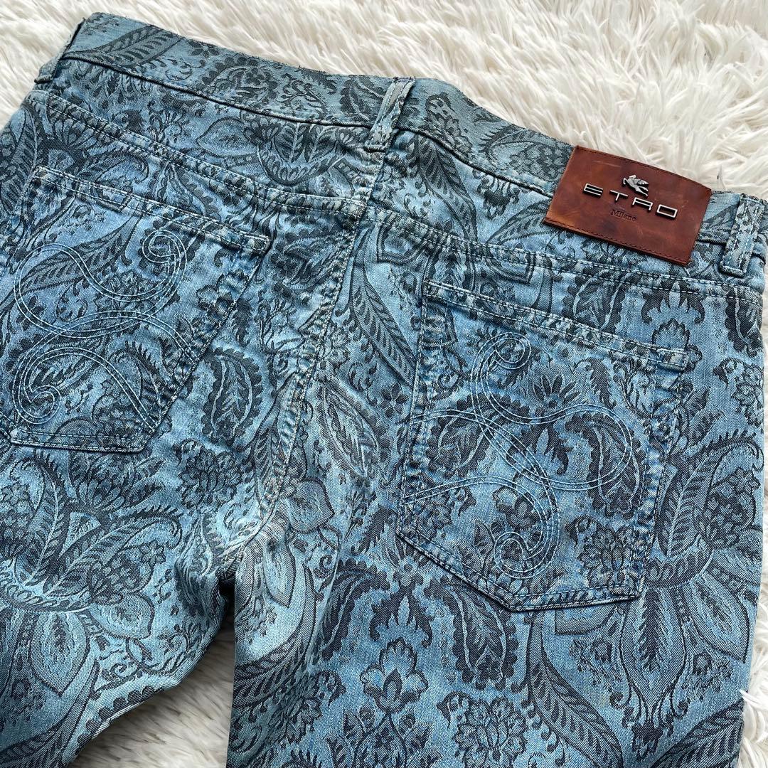 美品✨エトロ　デニムパンツ　ペイズリー柄　ペガサス　洗える　青　XL ETRO ペイズリー ワイドジーンズ | ブルー | FARFETCH JP