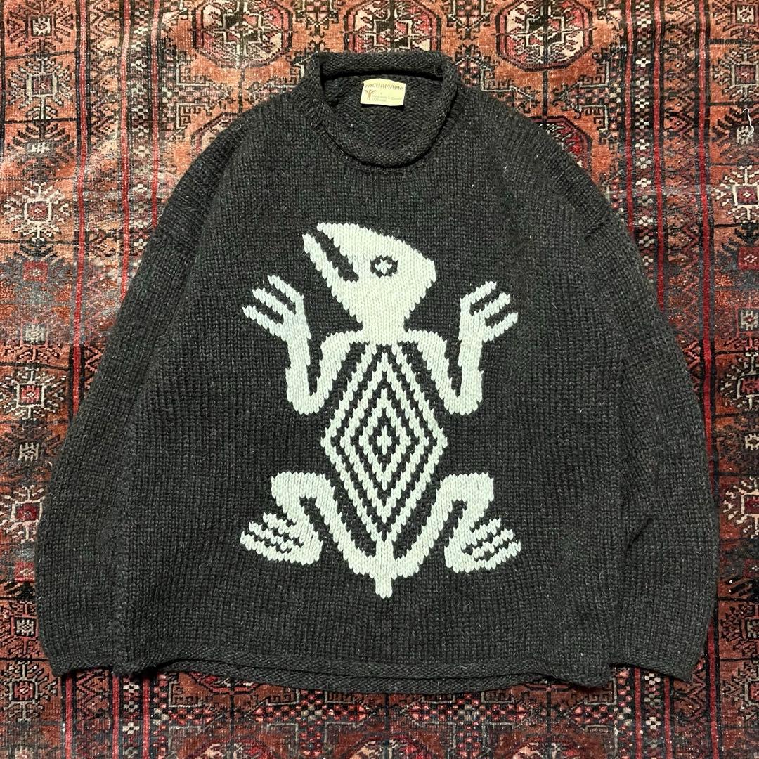 e*n様 80S Ecuador Knit MACHAMAMA エクワドルニット ECUADOR flower pattern hand knit cardigan エクアドルニットの中でも