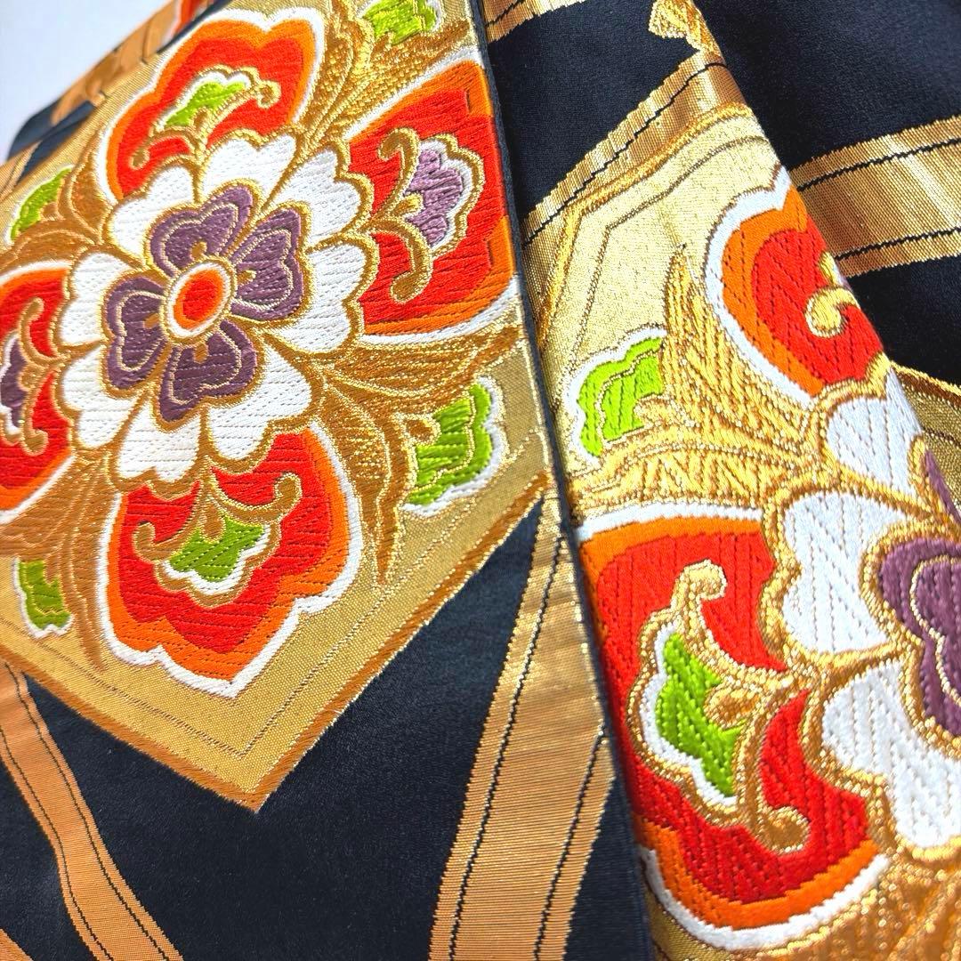 21 振袖フルセット 正絹 朱赤 黒 金彩 絞り 駒刺繍 レトロ