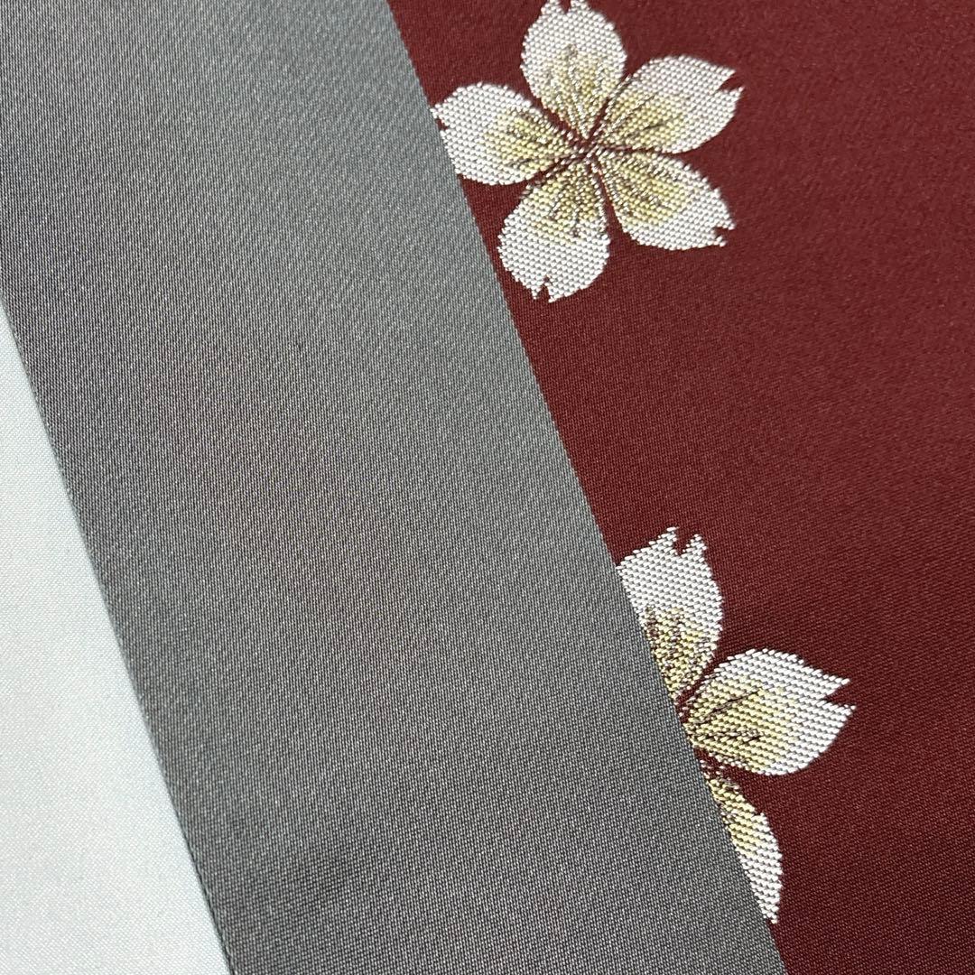 袋帯【辻村寿三郎】ジュサブロー 桜 正絹 染め分け 灰色 赤紫色 六通柄