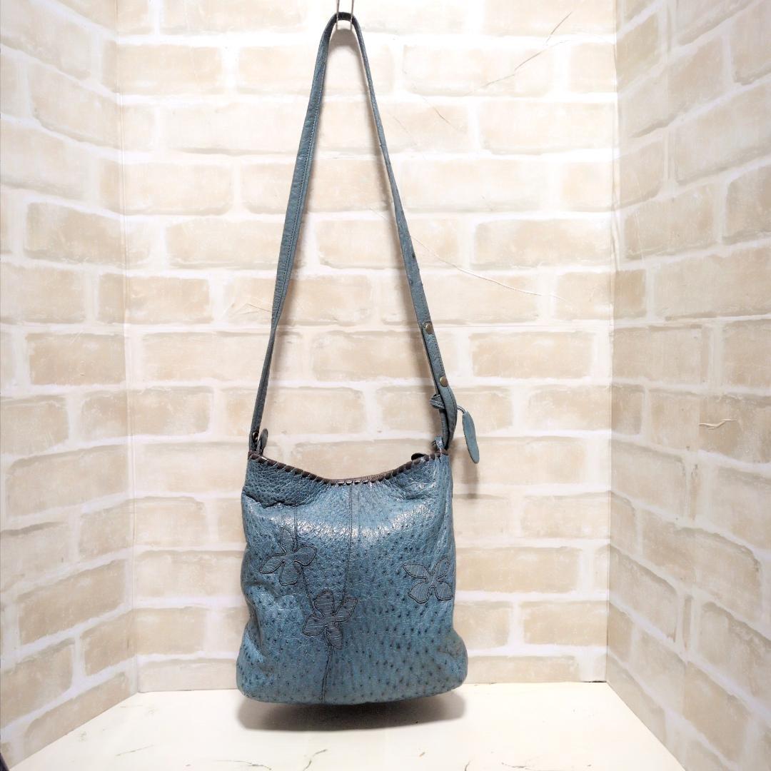 ★IBIZA【イビサ】オーストリッチ ショルダーバッグ ターコイズ 美品 IBIZA（イビサ）カラフルパッチワークハンドバッグ