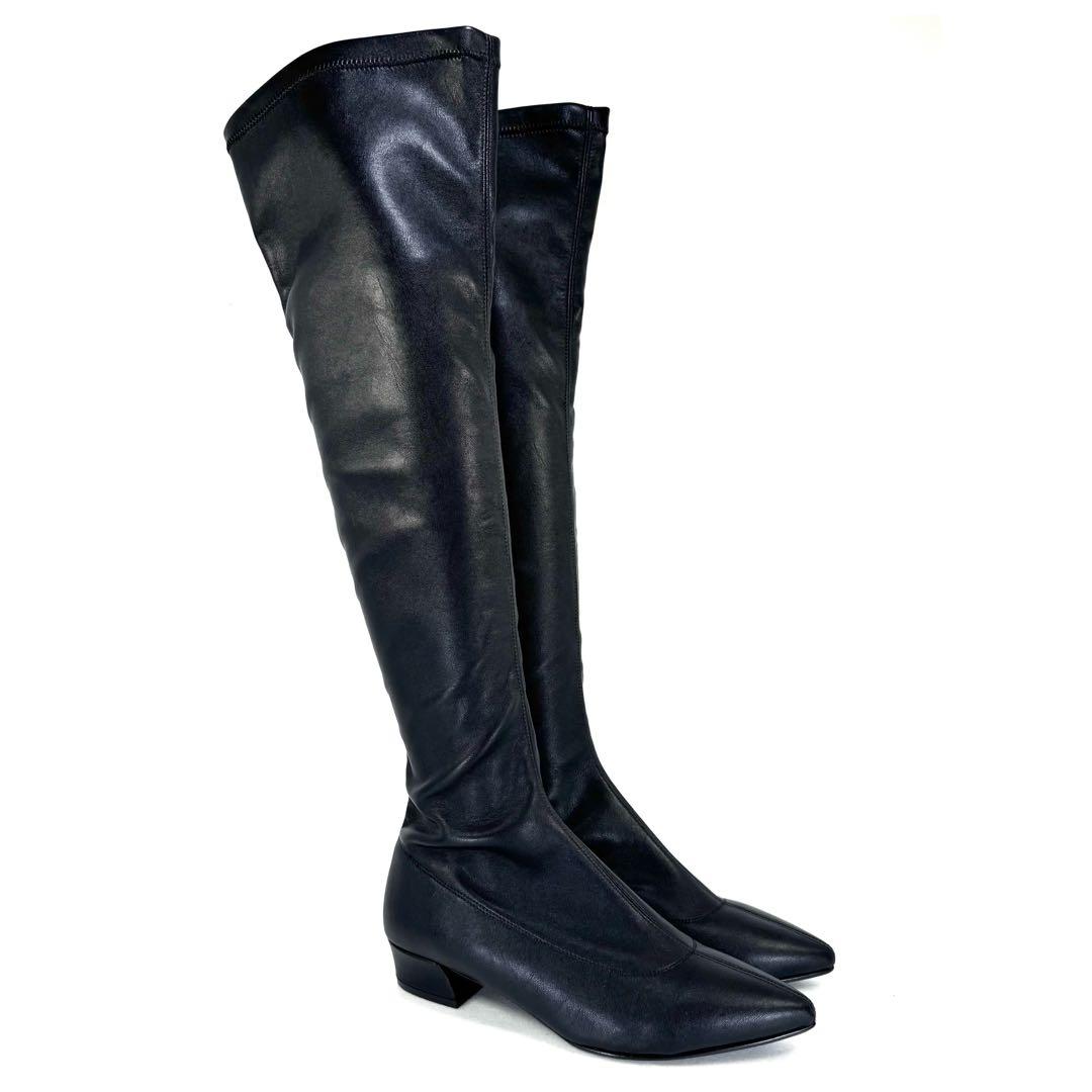 【FABIO RUSCONI】 ニーハイブーツ （24cm） ストレッチ素材 ファビオルスコーニ FABIO RUSCONI ラウンドトウストレッチニーハイ