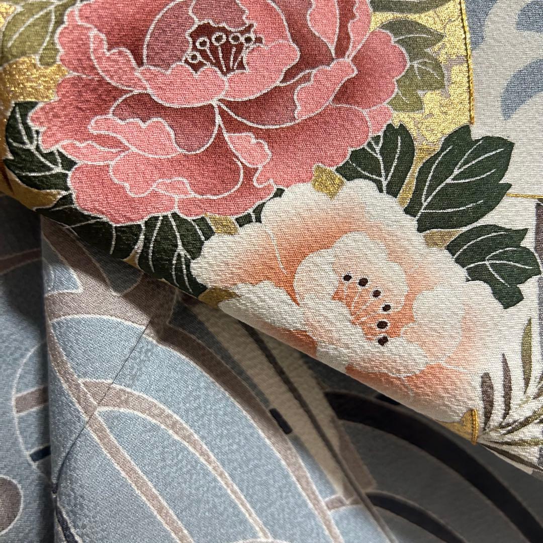 大胆な本金 手描き友禅 刺繍 訪問着 鶴に花柄 着物スキ倶楽部 798