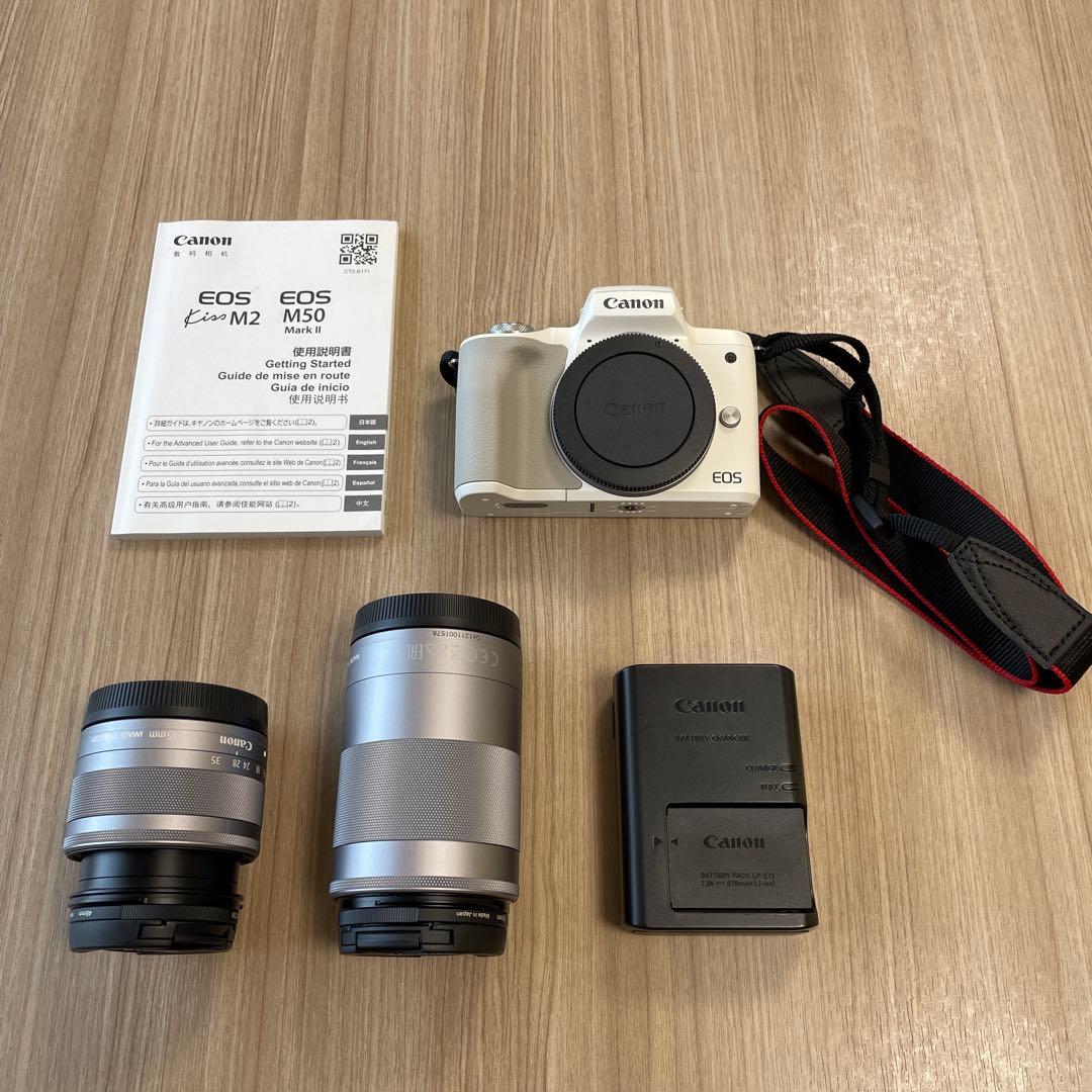【美品】Canon キャノンEOS Kiss M2 ダブルズームキット　ホワイト 格安レンタル】Canon EOS Kiss M2 ダブルズームキット ホワイト