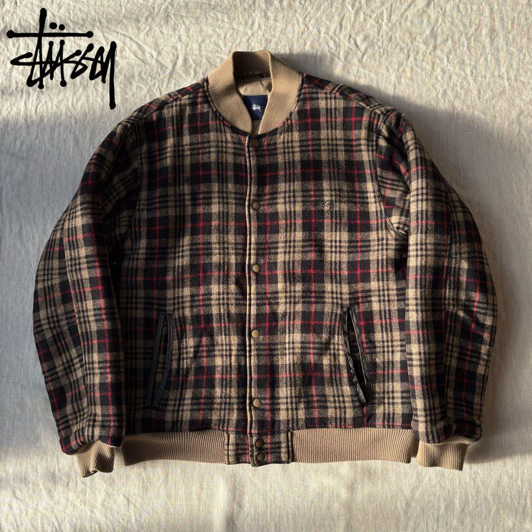 OLD STUSSY ショーンフォント ロゴ刺繍 ウールスタジャン ステューシー 90's old stussy ステューシー ショーンフォント 刺繍ワンポイント